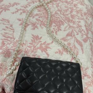 Black Quilted Mini Bag with Silver Chain